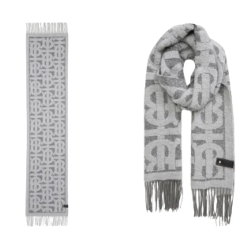 BURBERRY Oversize TB Monogram Fringe Cashmere & Silk Scarf